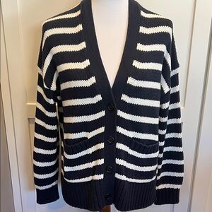 J. Crew Navy and White Striped Cardigan Size S